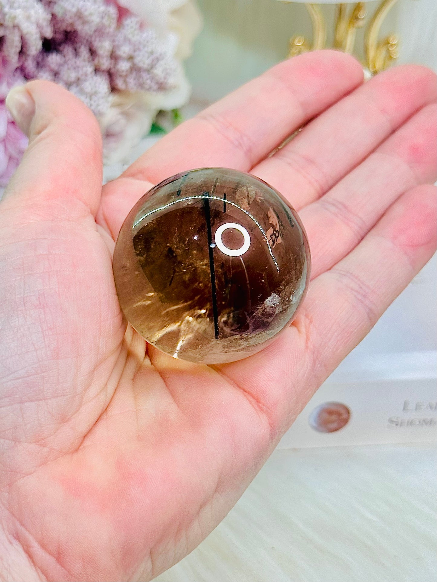 Stunning Small Smokey Quartz Sphere With Gorgeous Rutile Inclusions On Stand