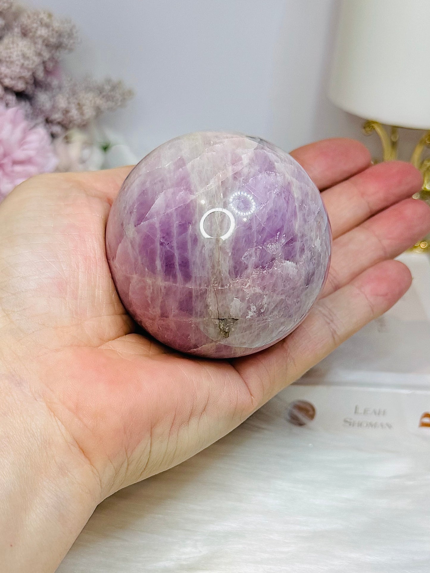Large Kunzite Sphere on Stand 398g