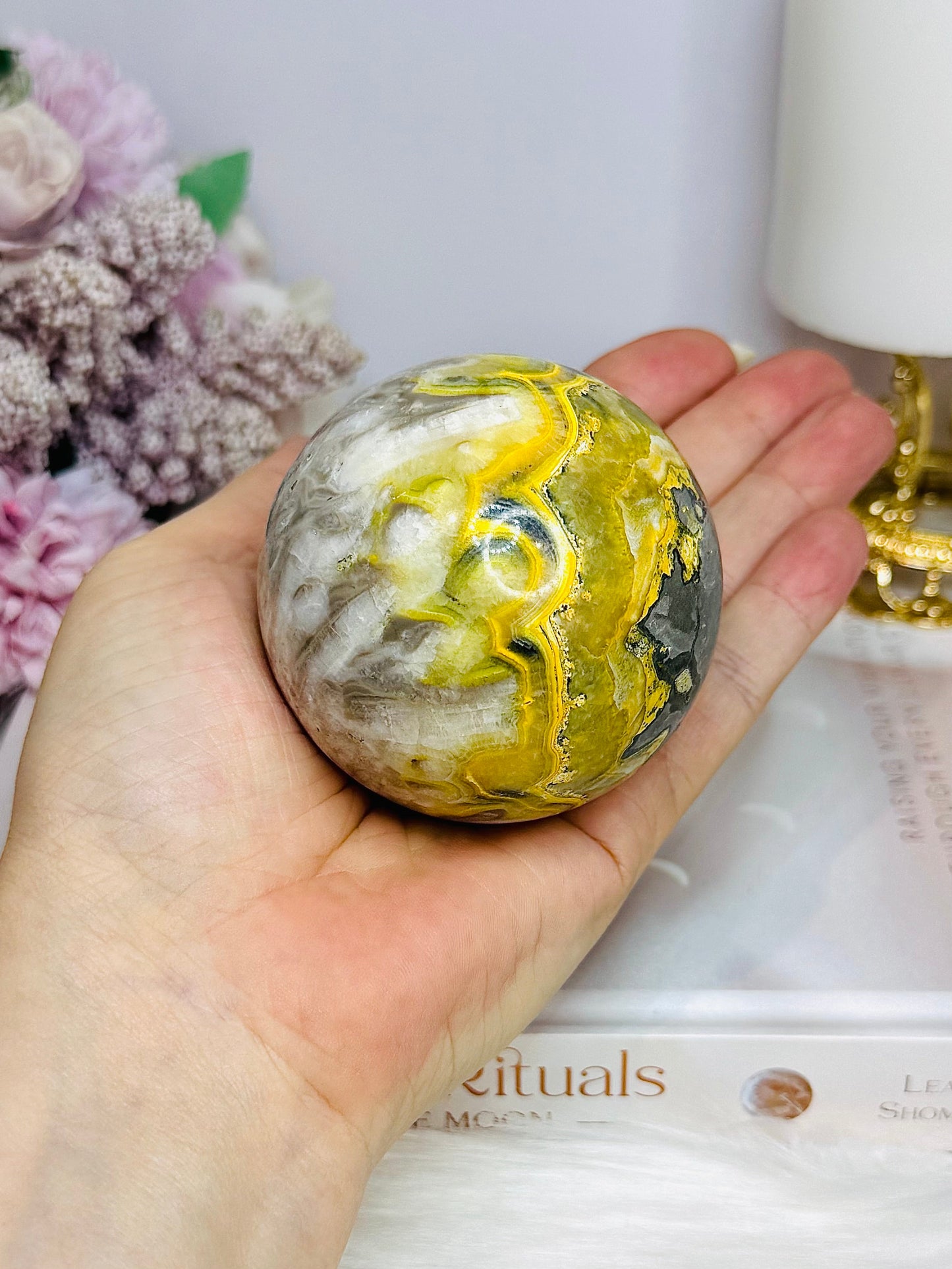 Large Bumblebee Jasper Sphere on Stand 383g