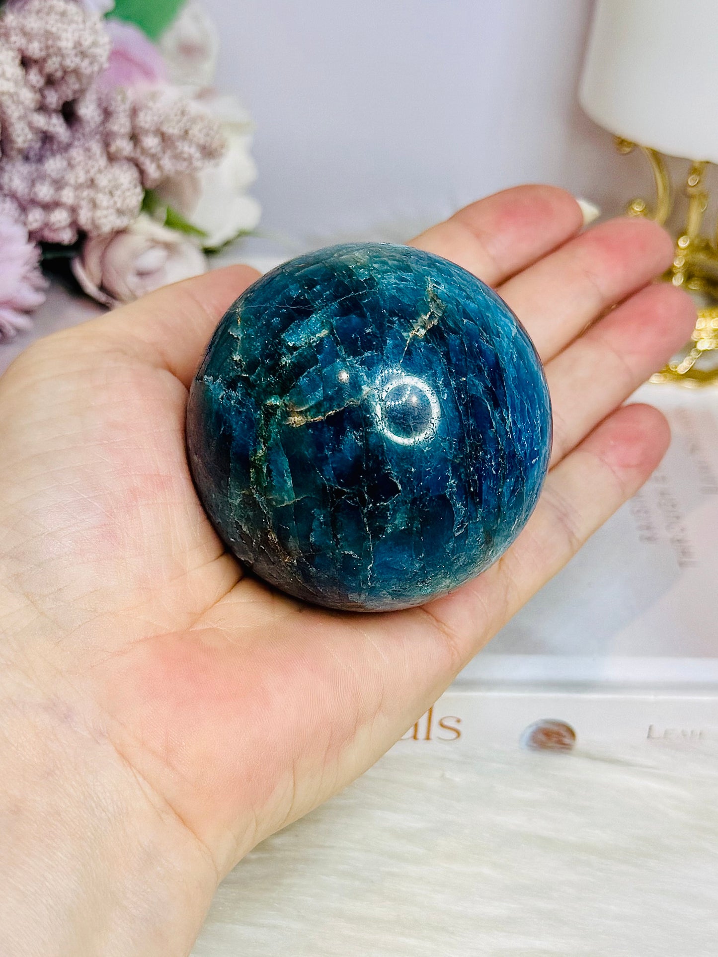 Blue Apatite Sphere on Stand 360g