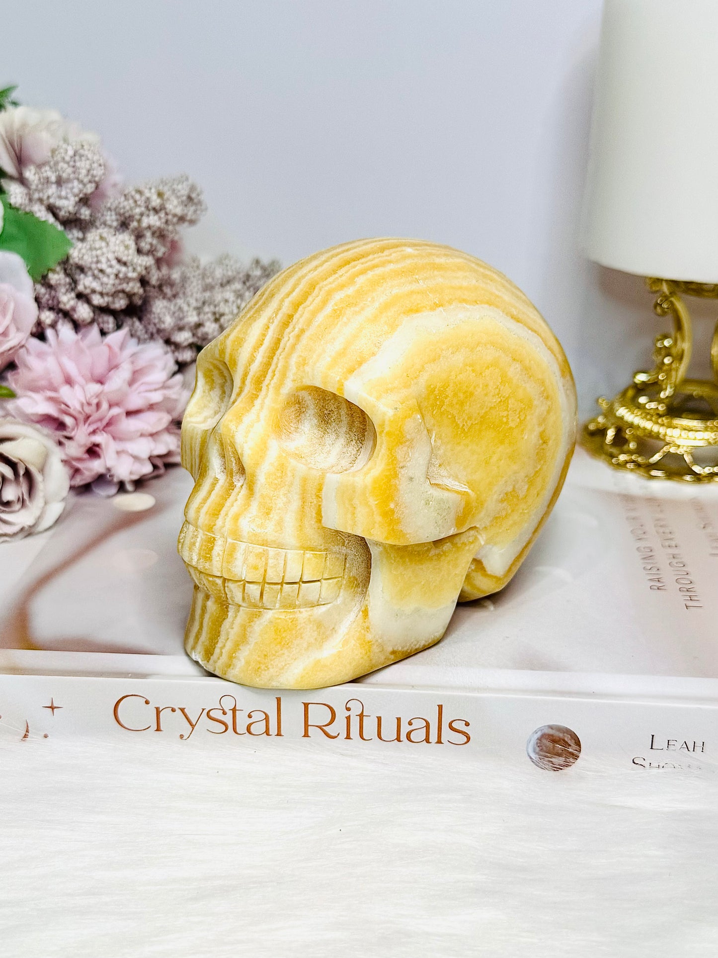 Large Orange Calcite Carved Skull 11.5cm 1.01KG