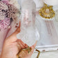 Large Clear Lemurian Quartz Natural Point on Gold Stand 14cm