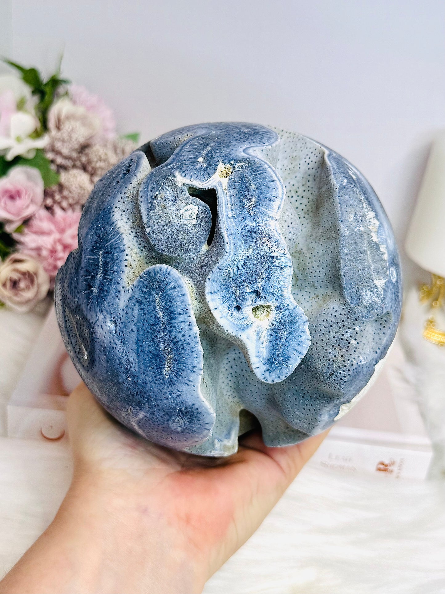 Huge Rare Natural Blue Coral Fossil Sphere 2.16KG