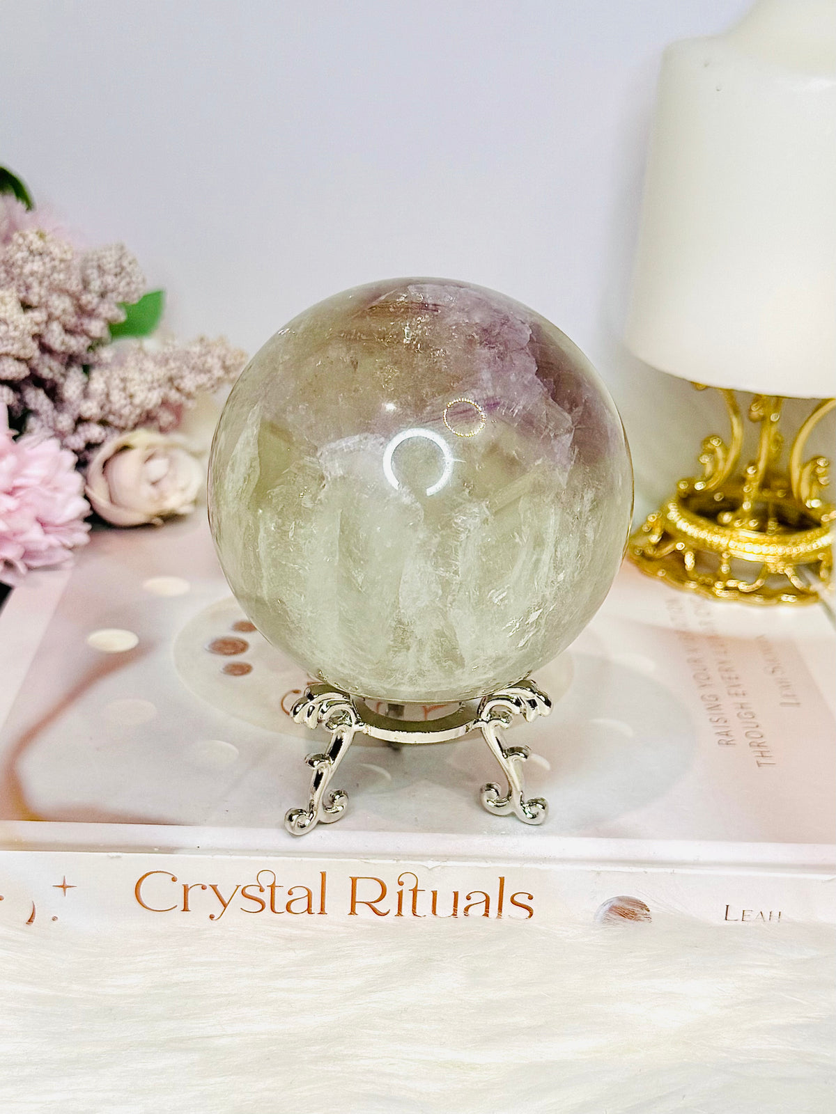 Large High Grade Agate Sphere with Rainbows on Stand 733g
