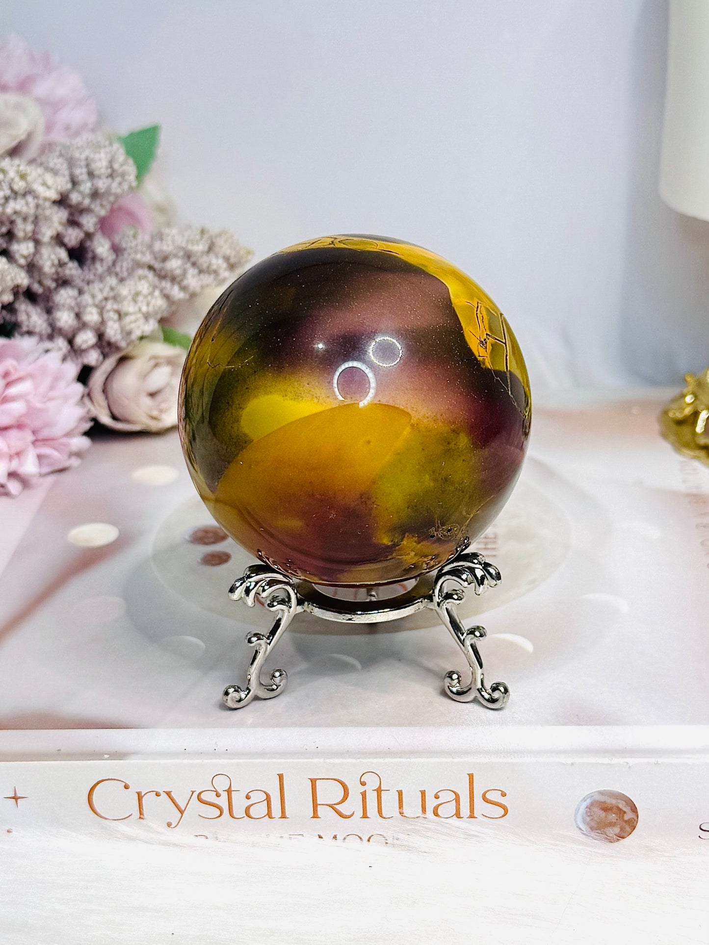 Large Mookaite Jasper Sphere on Stand 371g