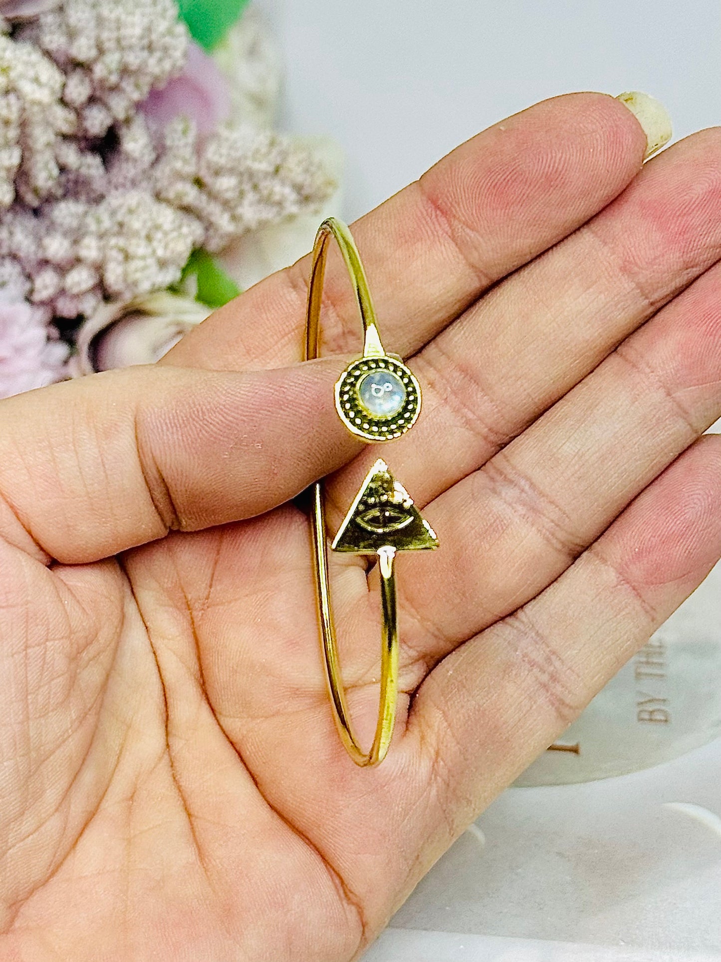 Brass Moonstone Evil Eye Bangle