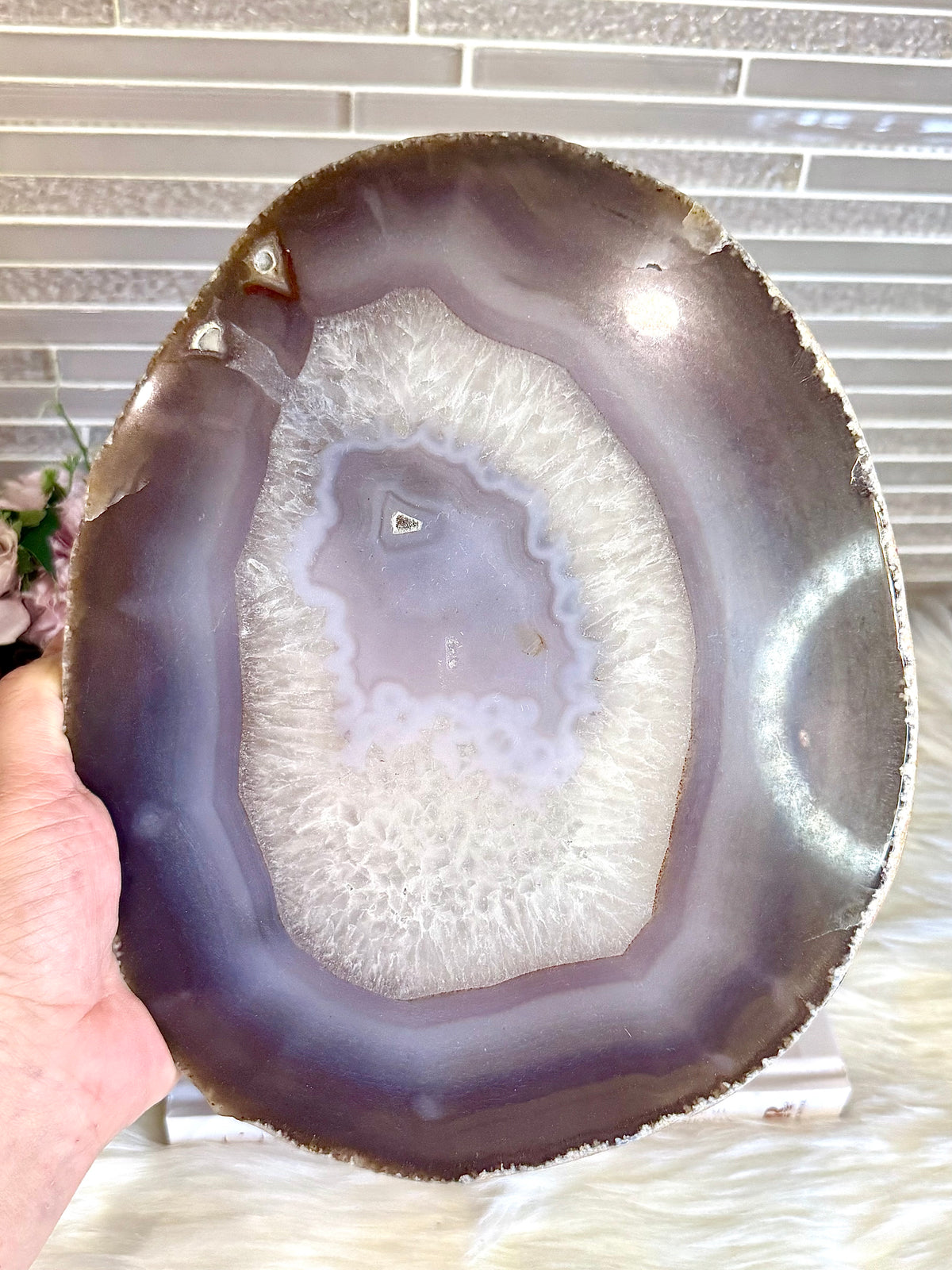 Huge Agate Polished Druzy Slab on Stand 26cm 1.65KG