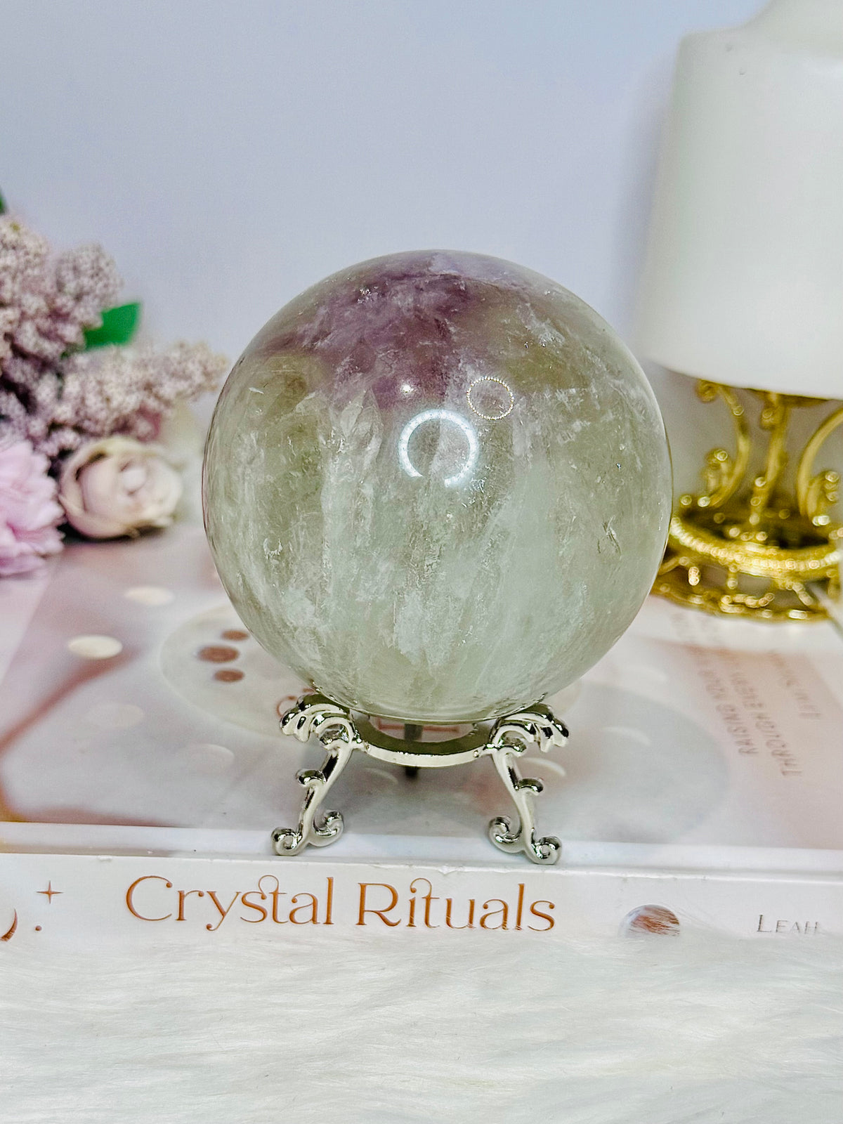 Large High Grade Agate Sphere with Rainbows on Stand 733g