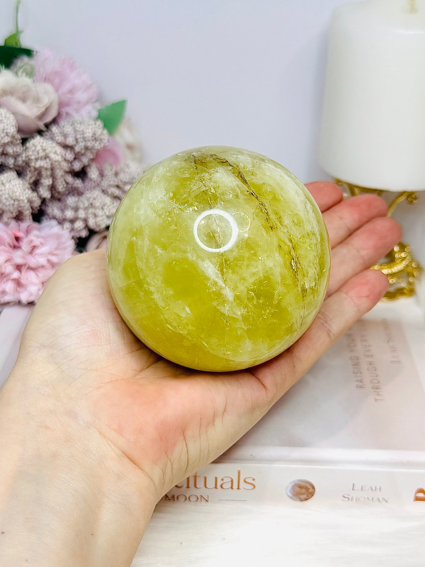Large Citrine Sphere (heat treated) On Stand 552g