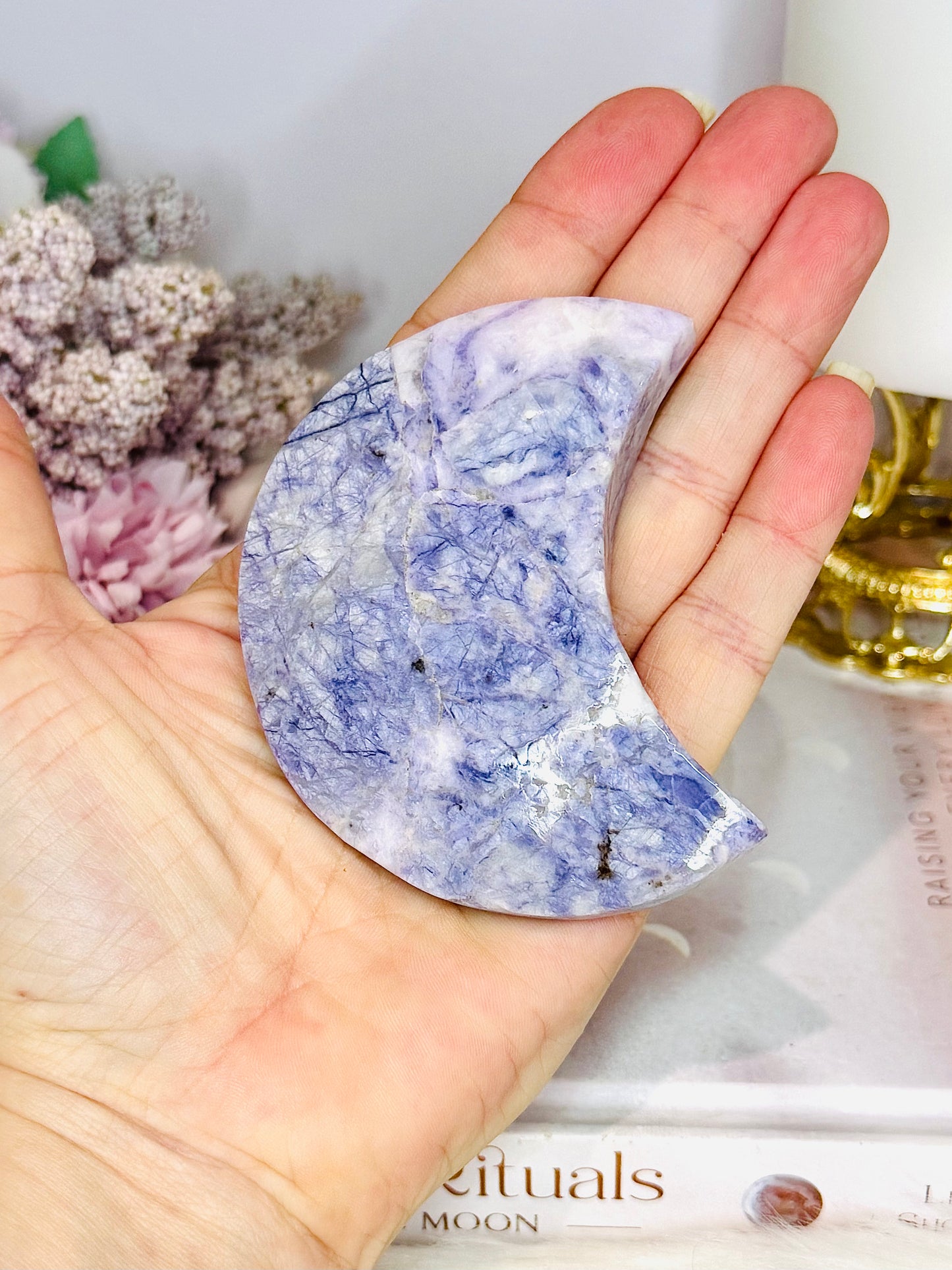 Purple Opalised Fluorite Moon 8cm