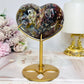 Large High Grade Ocean Jasper Peach Heart on Stand 12cm
