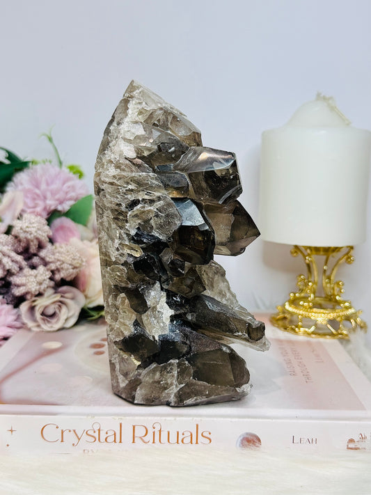 Smokey Quartz Cluster Tower 15cm 801g From Brazil (Points inconsistent not broken)