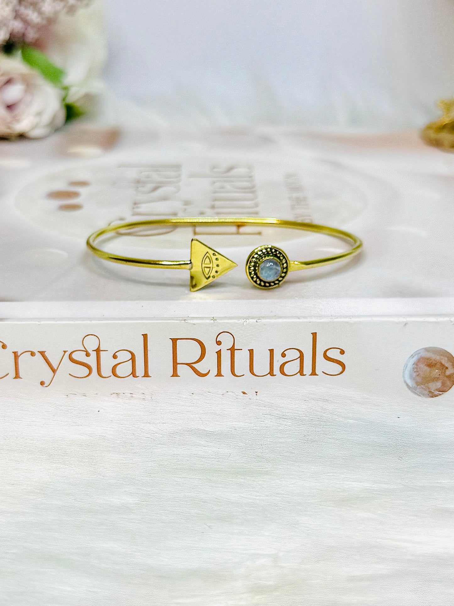 Brass Moonstone Evil Eye Bangle