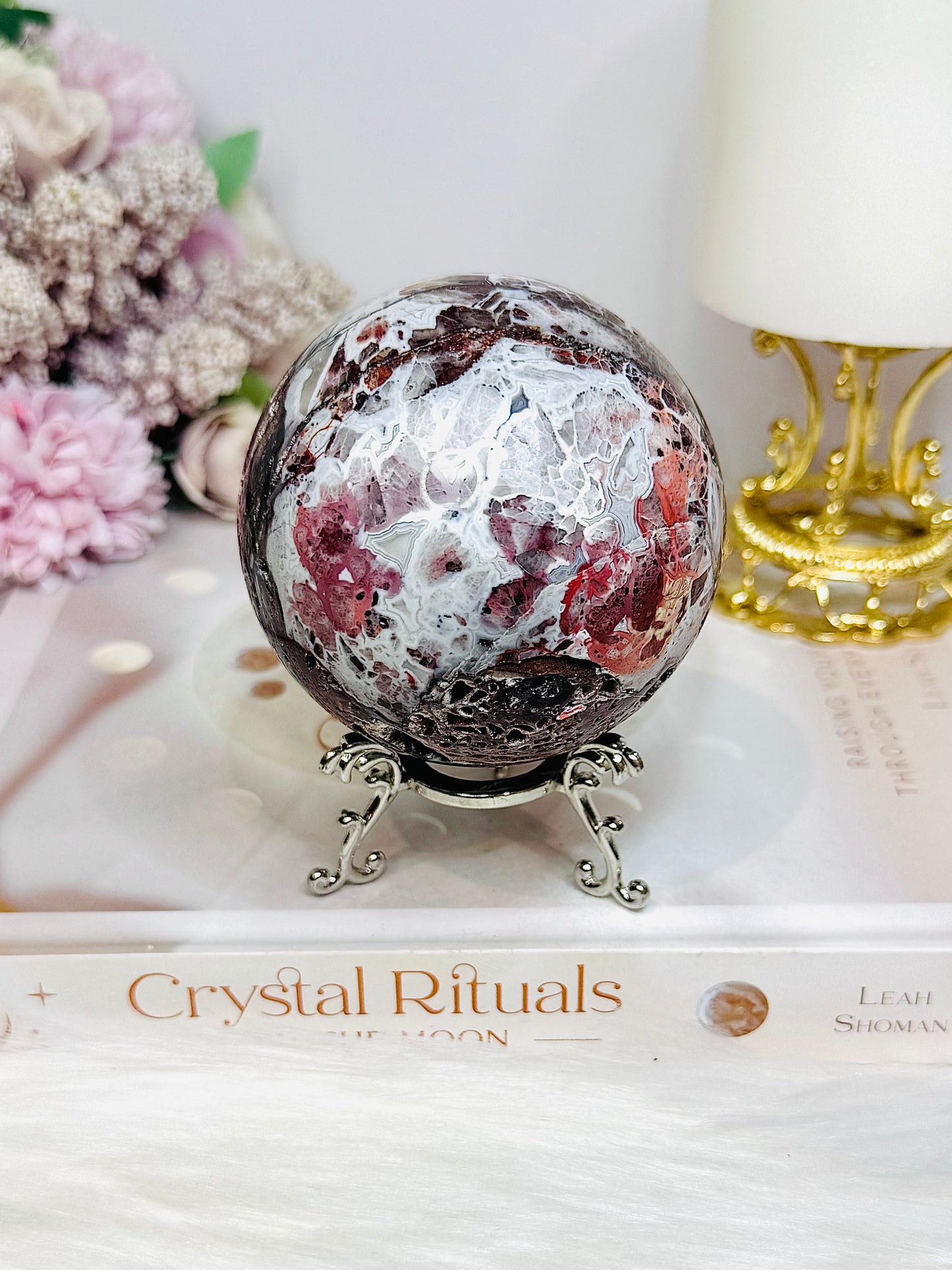 Mexican Lace Agate Sphere on Stand 476g