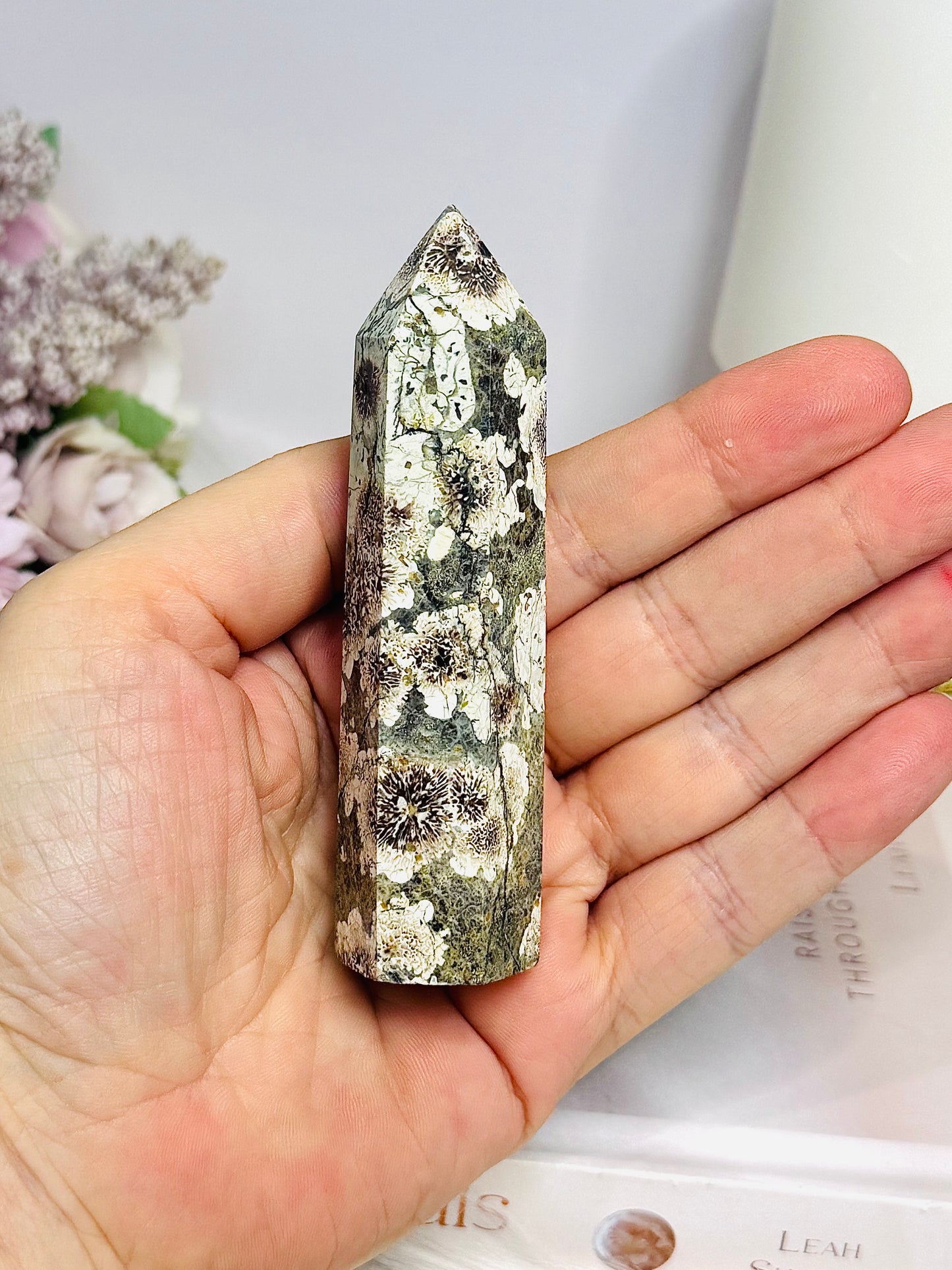 Sakura Agate | Green Flower Tower 9cm
