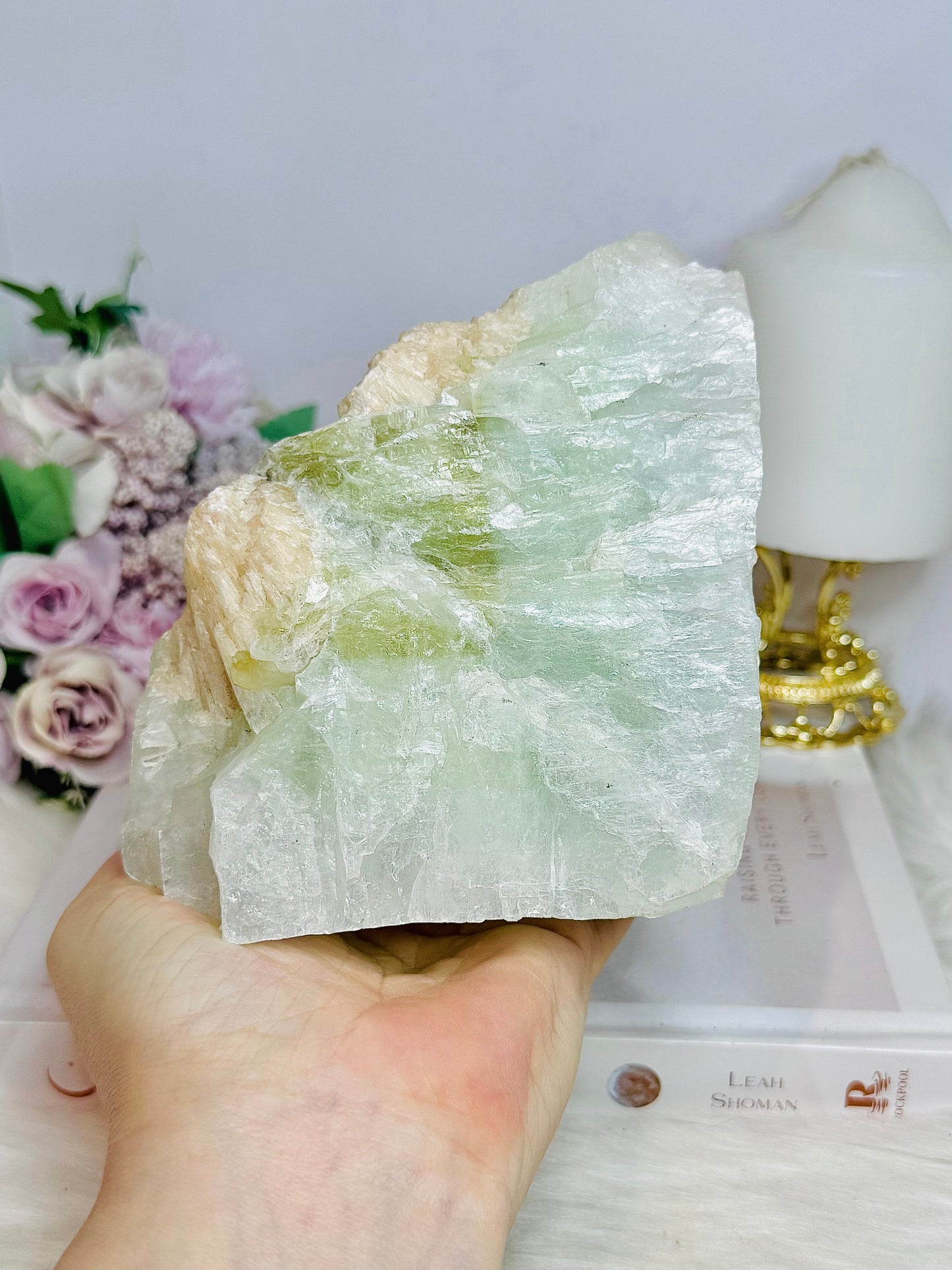 Large Pistachio Calcite Natural Specimen Freeform 11cm 1.15KG