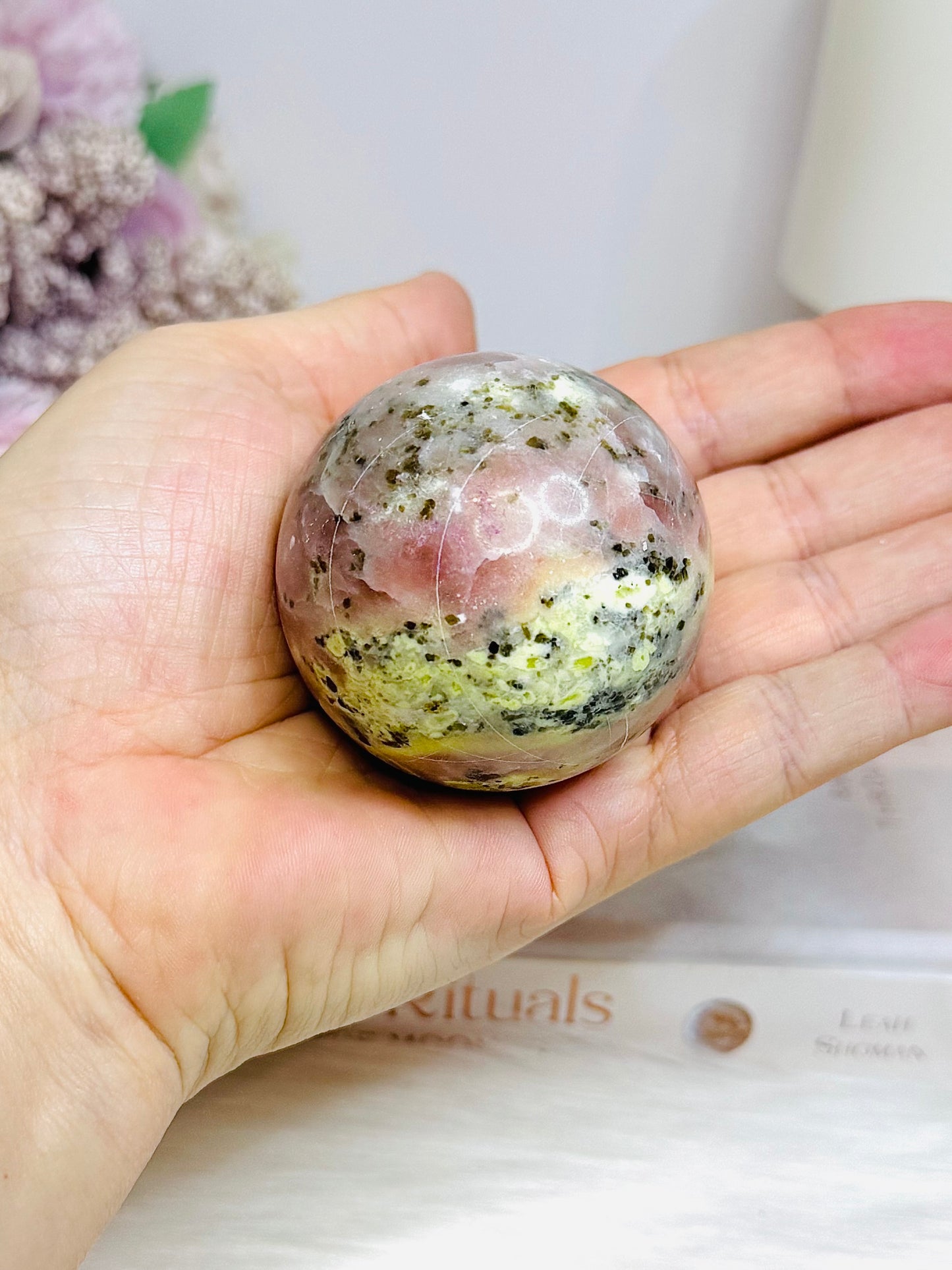 Peach Blossom Tourmaline Sphere On Stand 196g