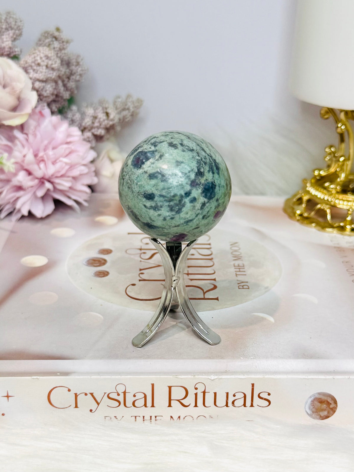 Ruby Fuchsite Sphere (UV Reactive) On Stand 92g