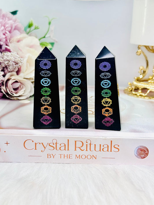 Chakra Engraved Black Obsidian Towers 7cm Now $10 each