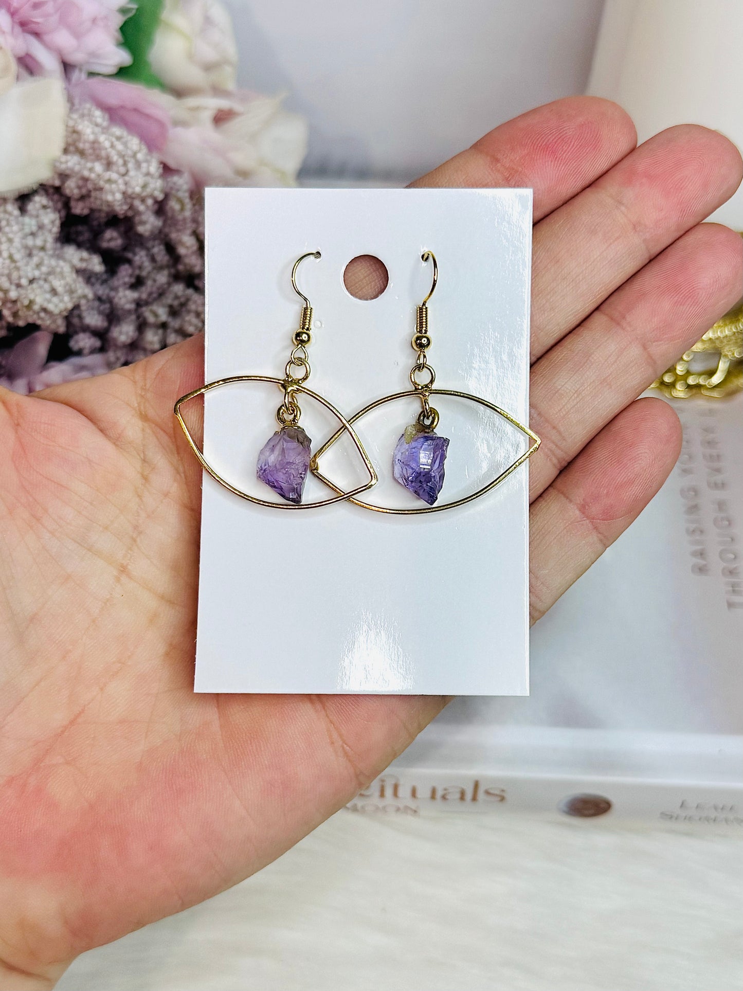 Beautiful Gold Plated Amethyst Evil Eye Earrings