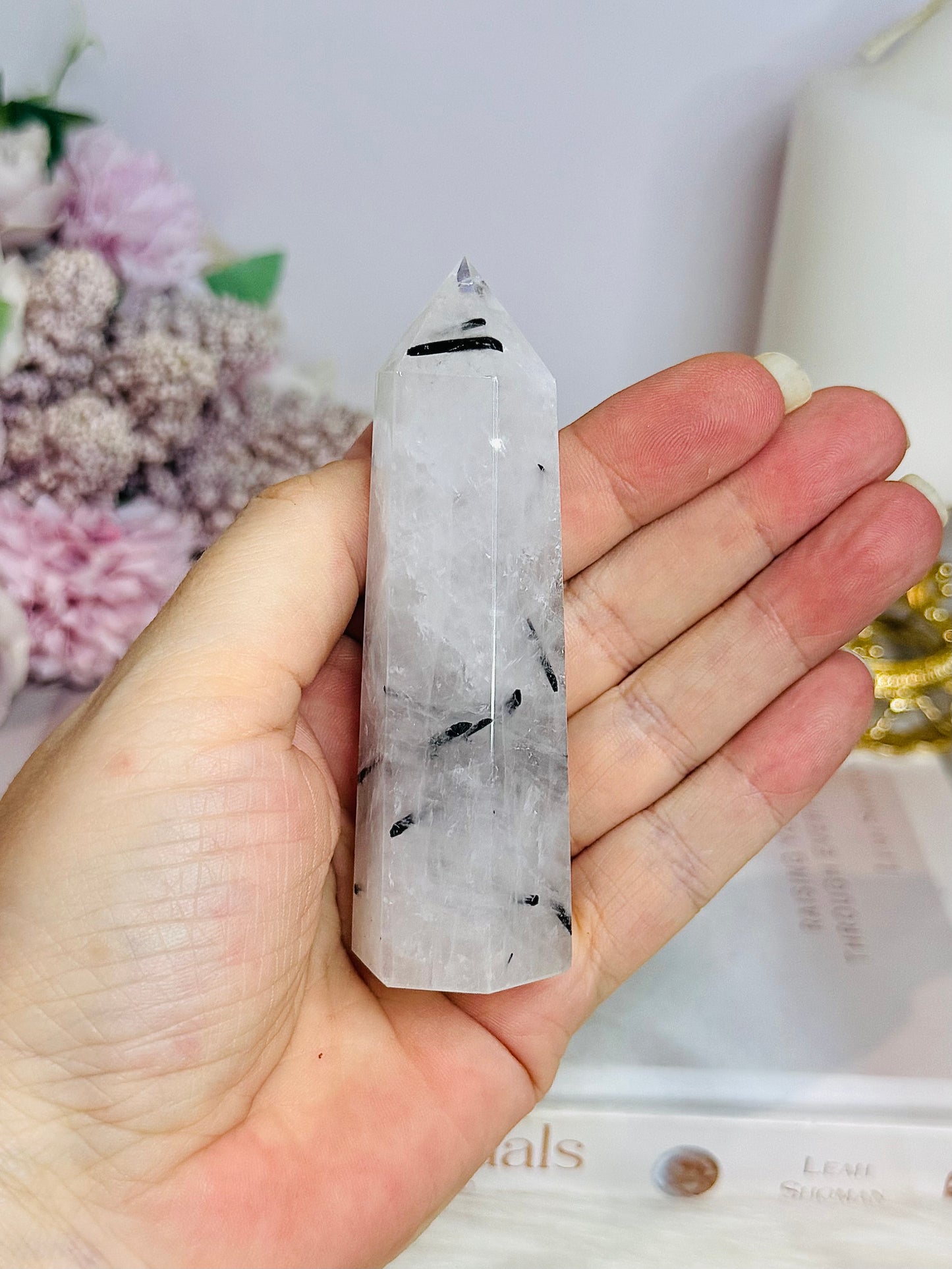 Black Tourmaline In Clear Quartz Tower 9cm