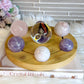 Feminine Energy ~ Large Light Stand 20cm with Glass Fairy Sphere, 3 Amethyst Spheres, Rose Quartz Sphere & 2 Pink Amethyst Spheres