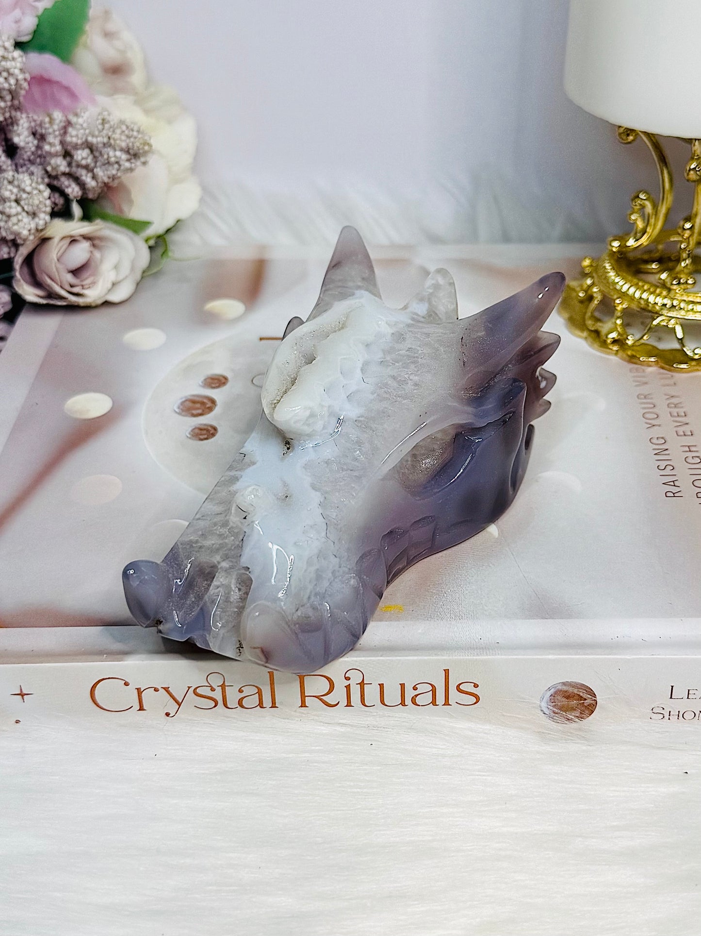 Large Druzy Agate Carved Dragon Head 11cm