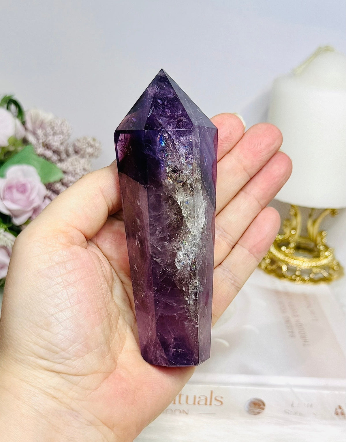Phantom Amethyst Wand | Tower 11.5cm With Rainbows