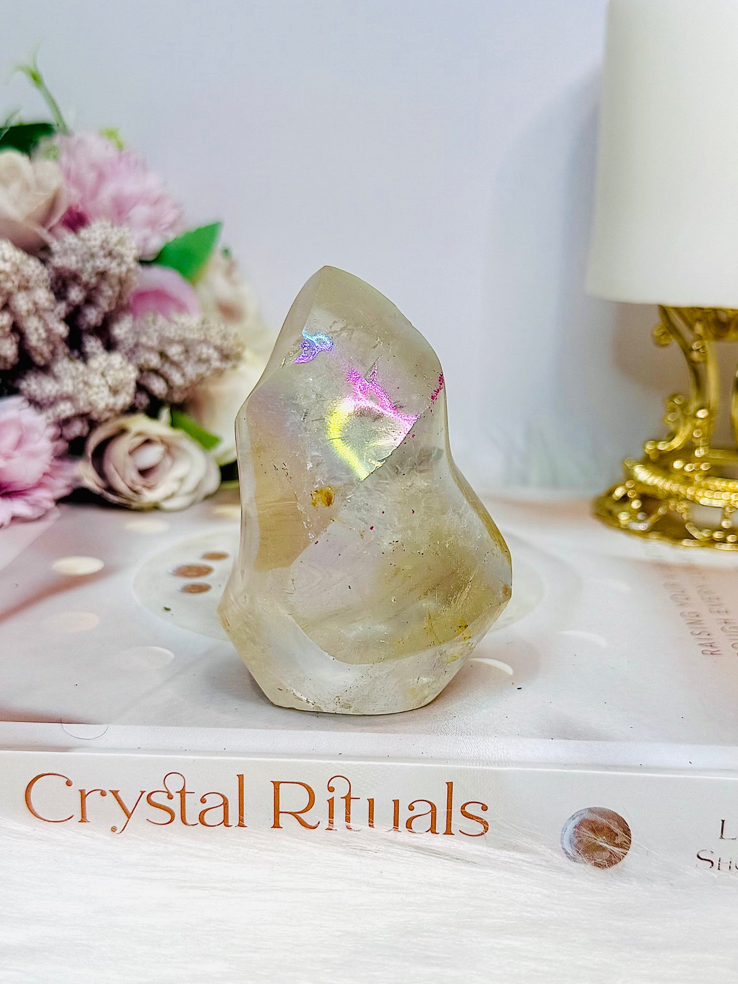 Angel Aura Quartz Carved Flame 8cm (imperfection in back) $39 x