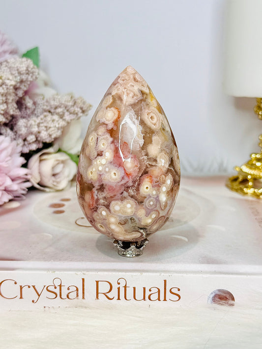 Flower Agate Egg On Stand 8cm
