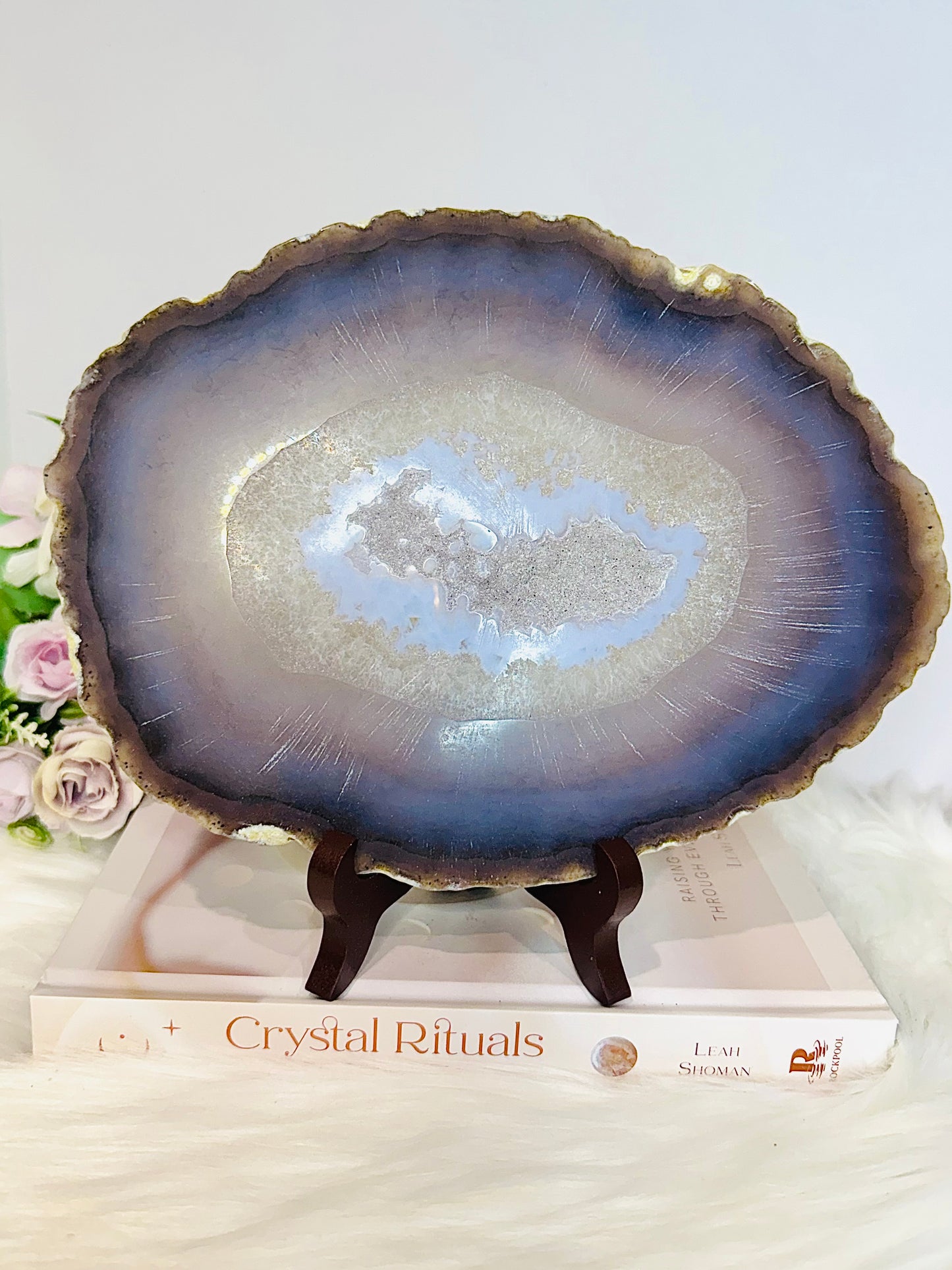 Large Druzy Agate Polished Slab on Stand 25cm 1.26KG