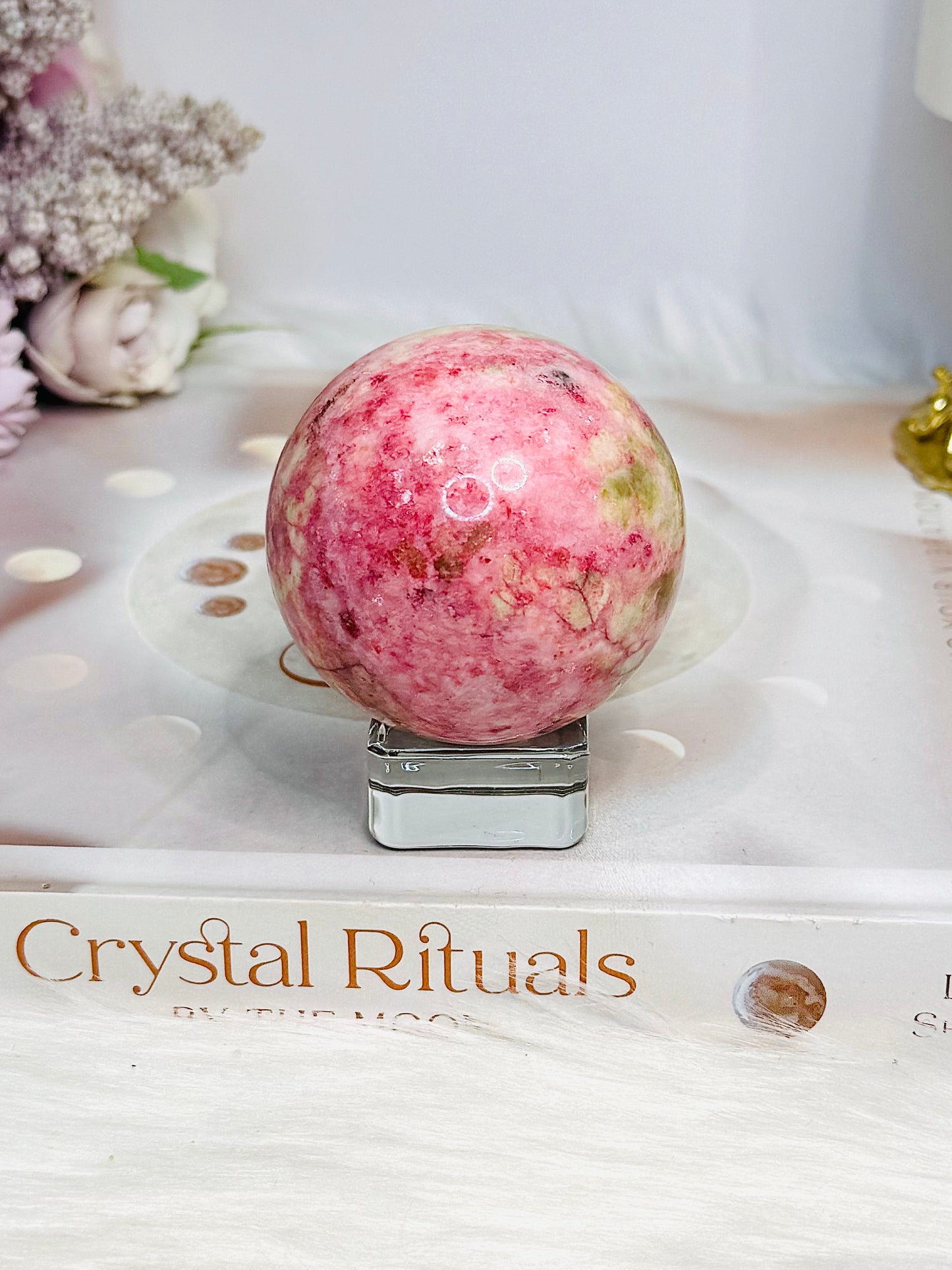 Thulite Sphere with Epidote 197g