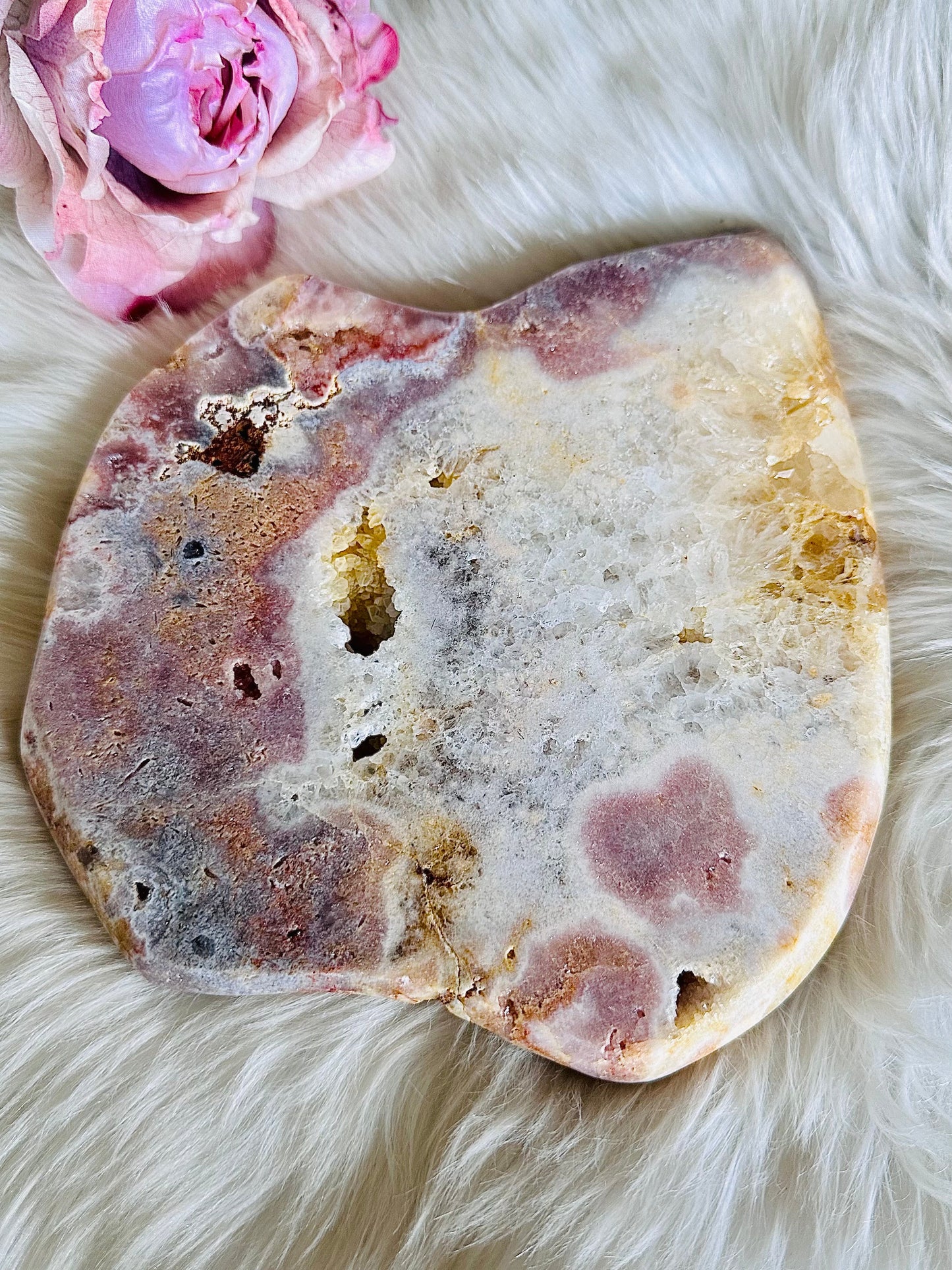 ⚜️ SALE ⚜️ Absolutely Divine Huge (Just Under 2KG) Pink Amethyst Druzy Platter / Slab On Stand From Brazil