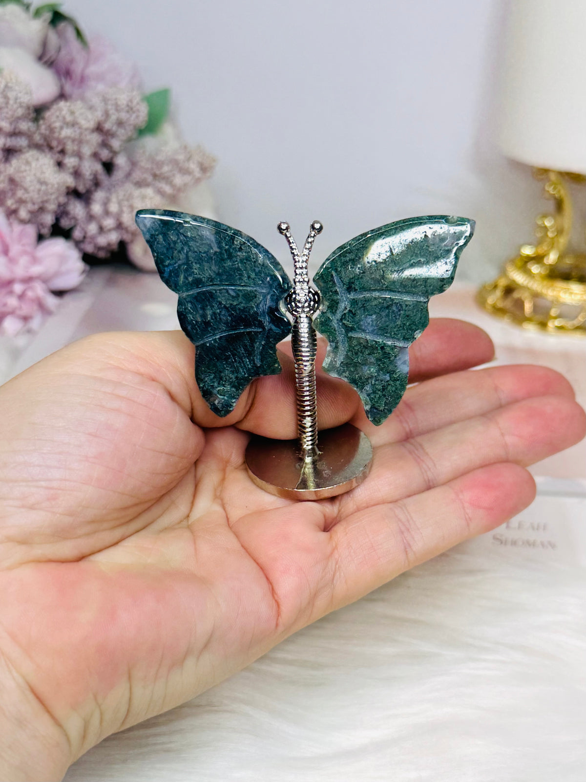 Moss Agate Bouncing Butterfly 7cm