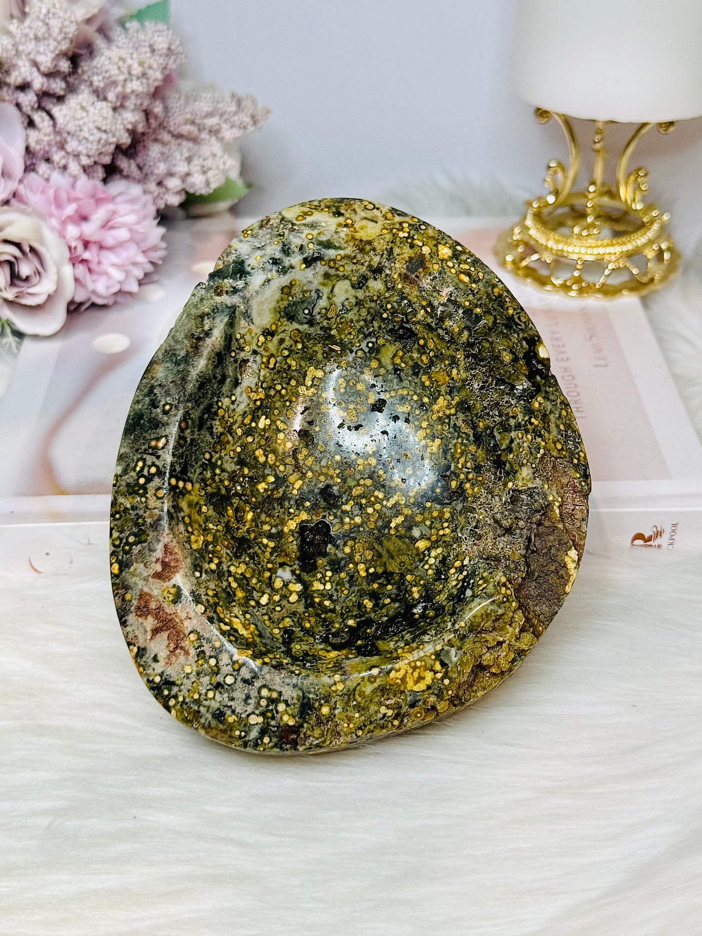 Large Orbicular Ocean Jasper Chunky Druzy Bowl 14cm 1.1KG