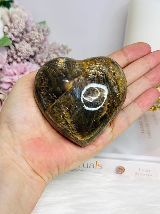 Black Moonstone Puffy Heart with Flash 243g