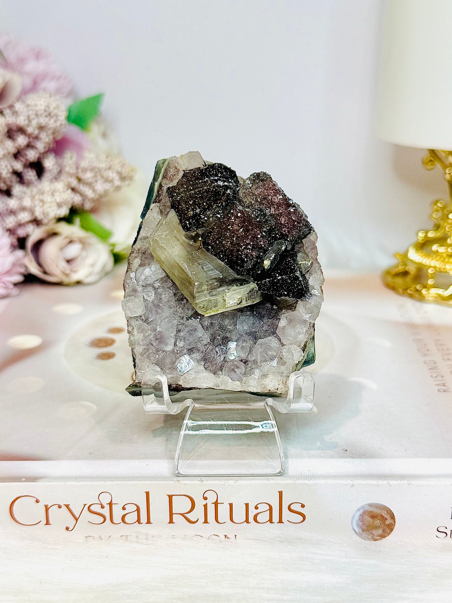 Unique Amethyst with Calcite Inclusions On Stand 7cm