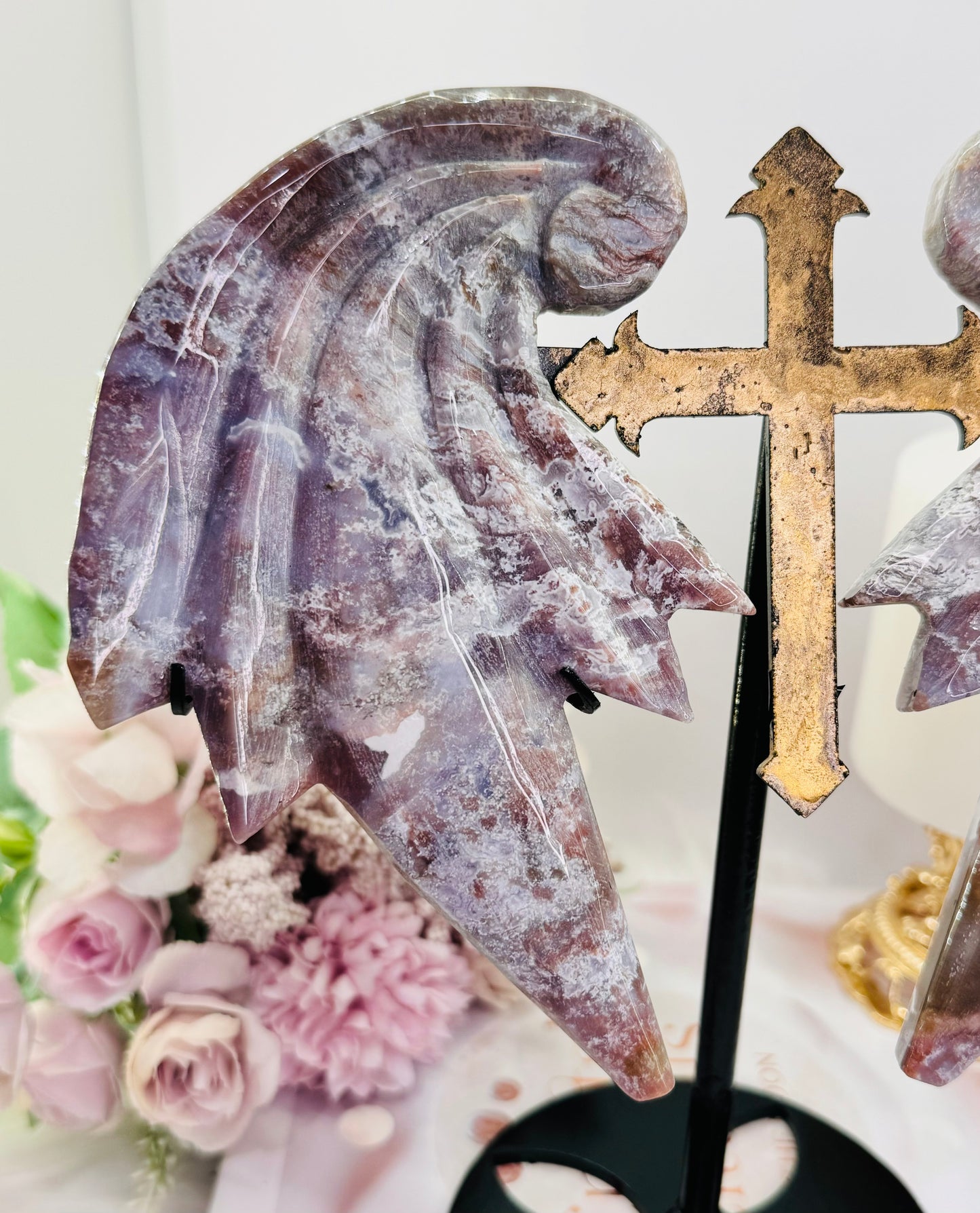 Fabulous Large 22cm (inc stand) Purple Ocean Jasper Chunky Wings on Cross Stand