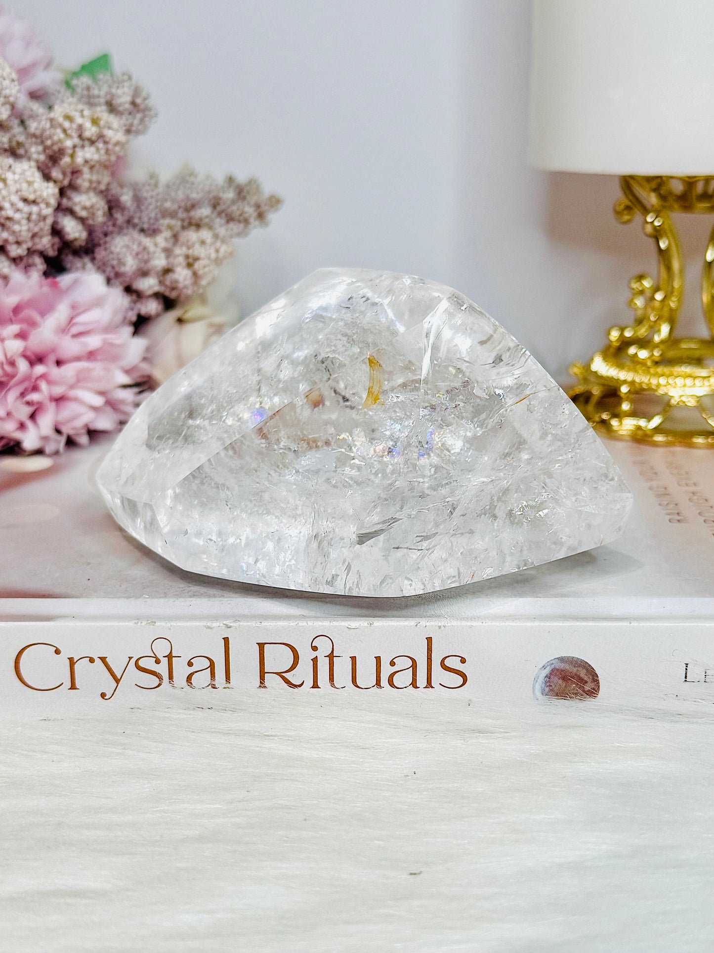 Large High Grade Clear Quartz Polished Freeform with Rainbows 346g