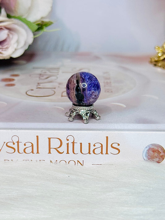 Beautiful Small Charoite Sphere on Stand