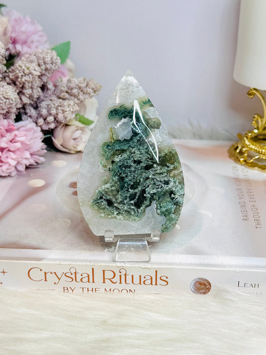 Moss Agate Flame | Freeform on Stand (does not stand on its own) 9cm