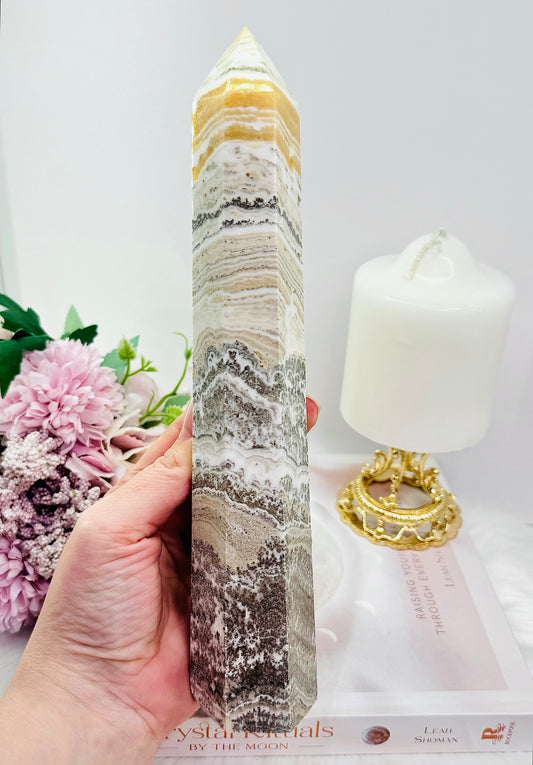 Tall 24.5cm Orange Calcite Tower with Dentrictic Inclusions