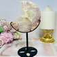 Druzy Pink Amethyst X Flower Agate Moon On Stand 17.5cm