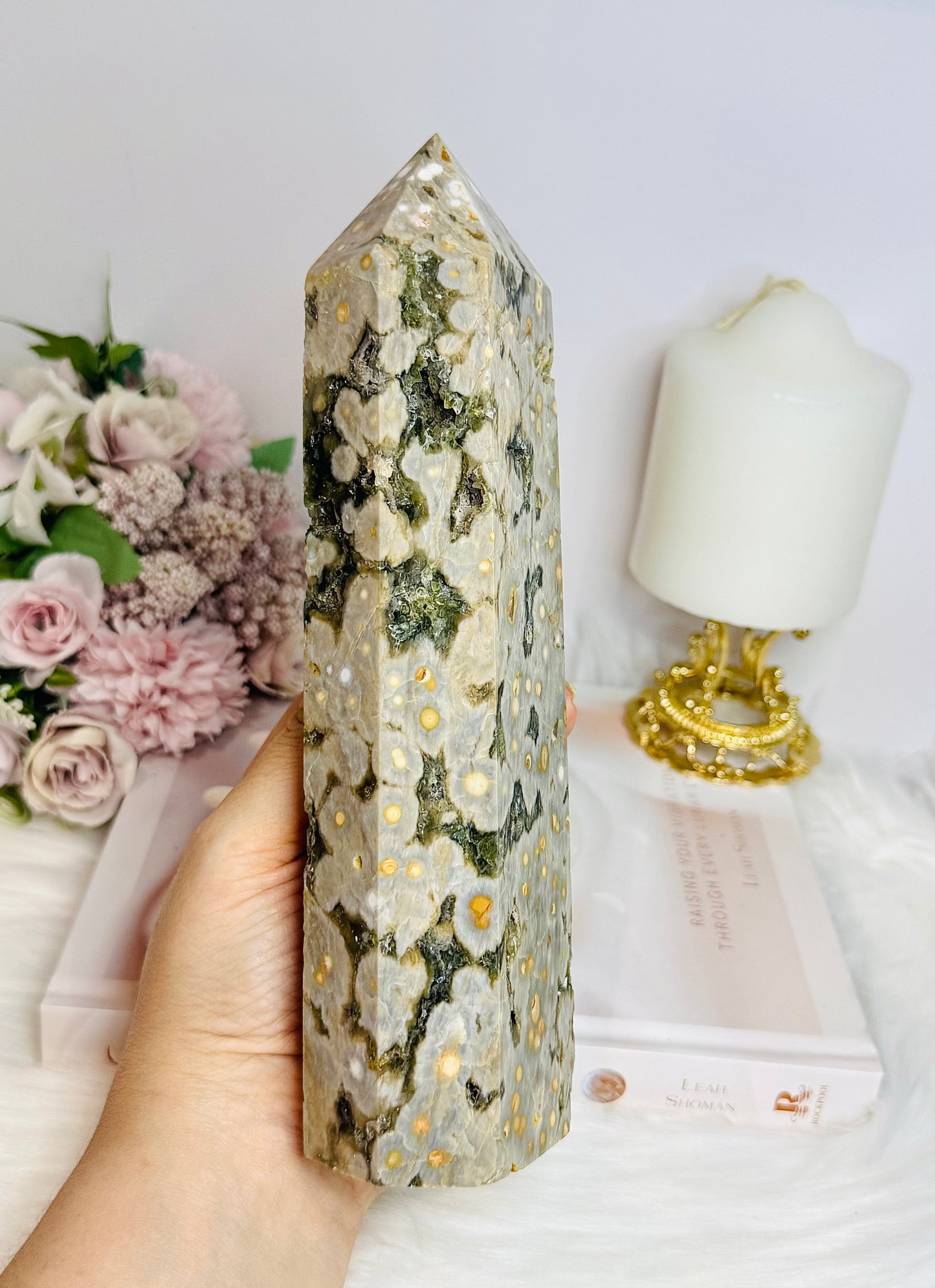 Large Ocean Jasper Druzy Tower 21.5cm 971g
