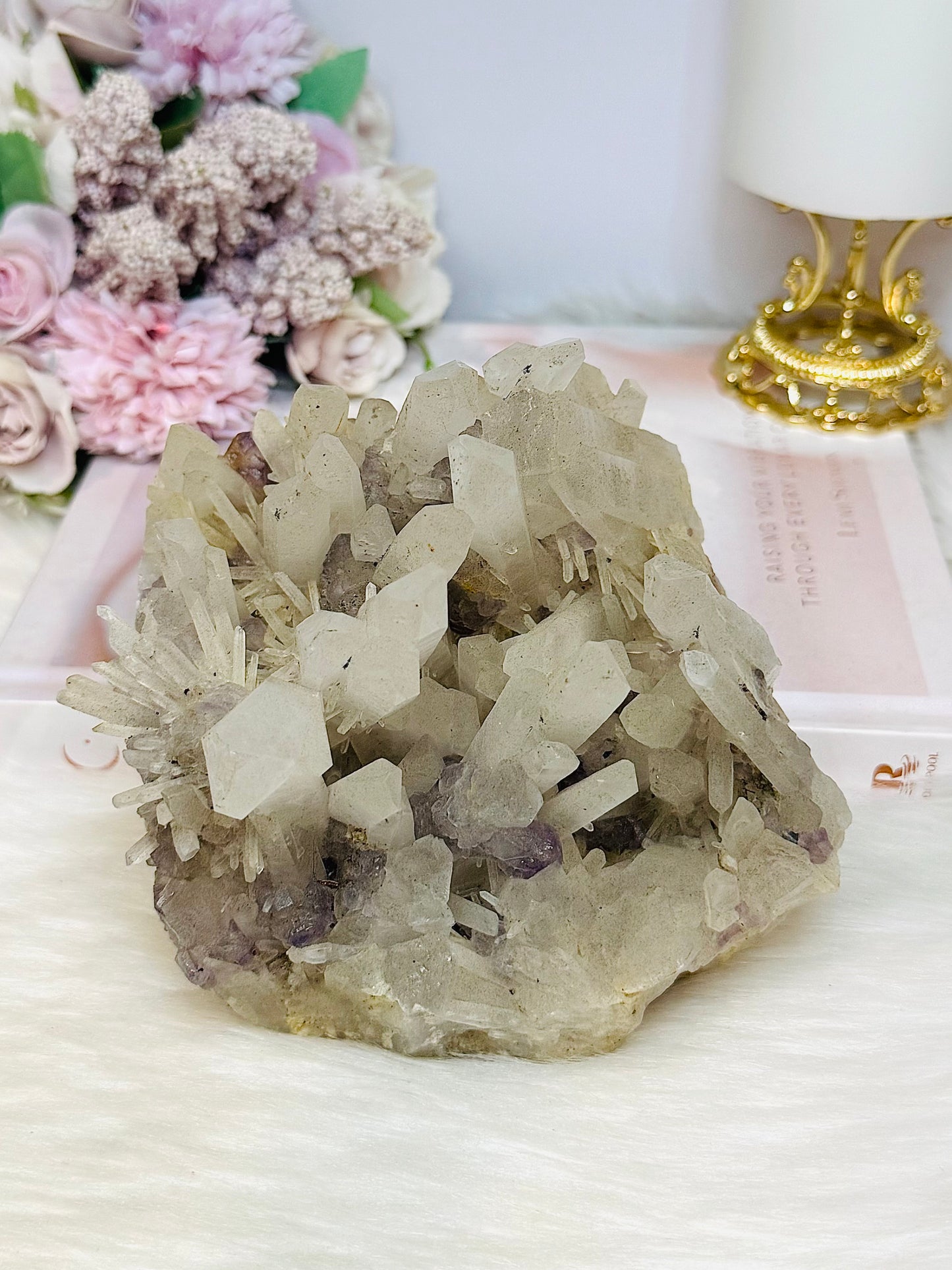 Rare Collectors Piece - Large Natural Clear Quartz Cluster with Purple Fluorite Inclusions 1.6KG