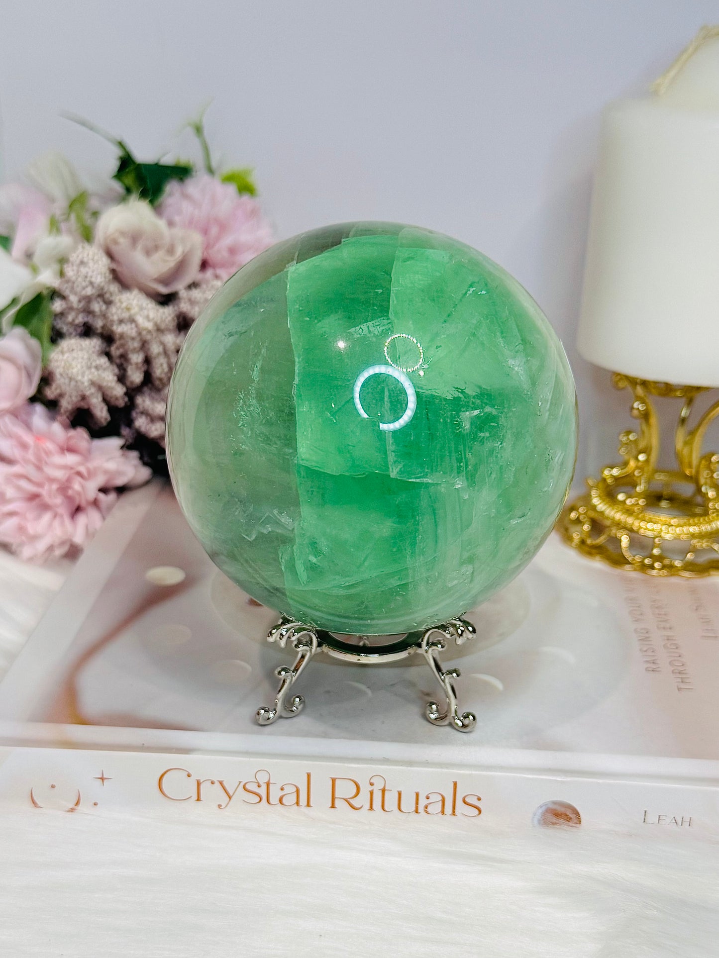 Large Green Fluorite Sphere on Stand 1.45KG