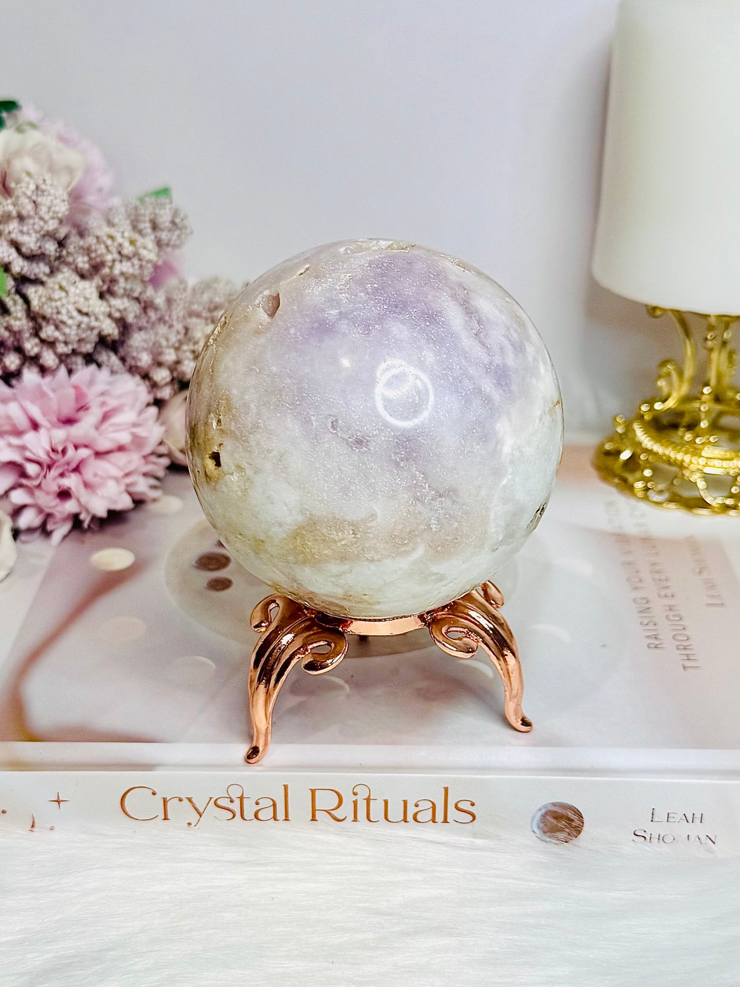 Large Druzy Pink Amethyst Sphere on Stand 608g