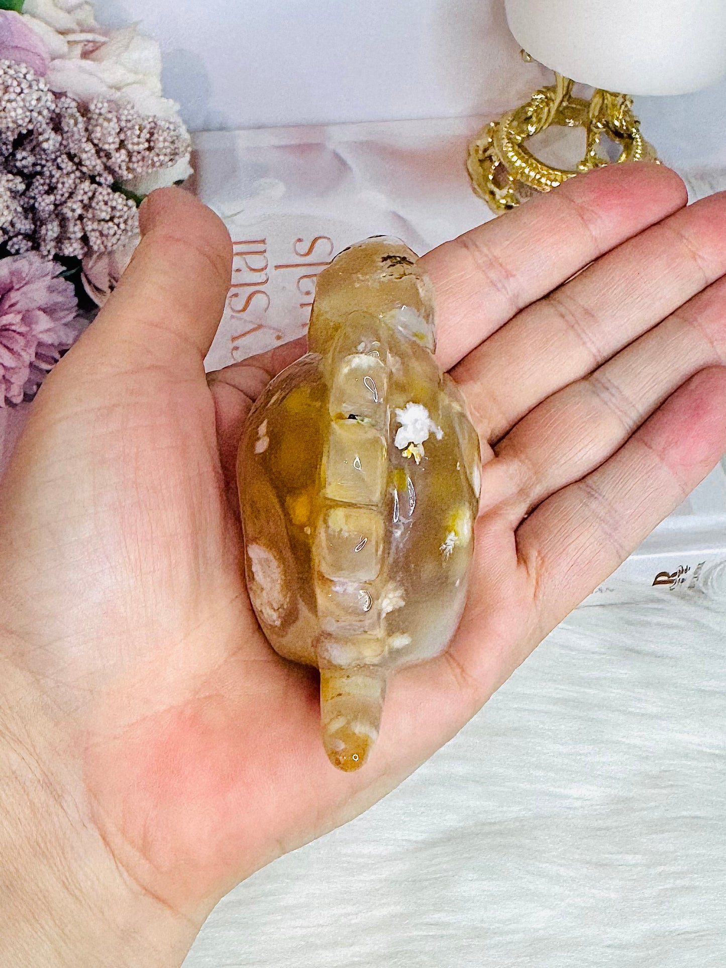 Beautiful Flower Agate Carved Dinosaur 9cm