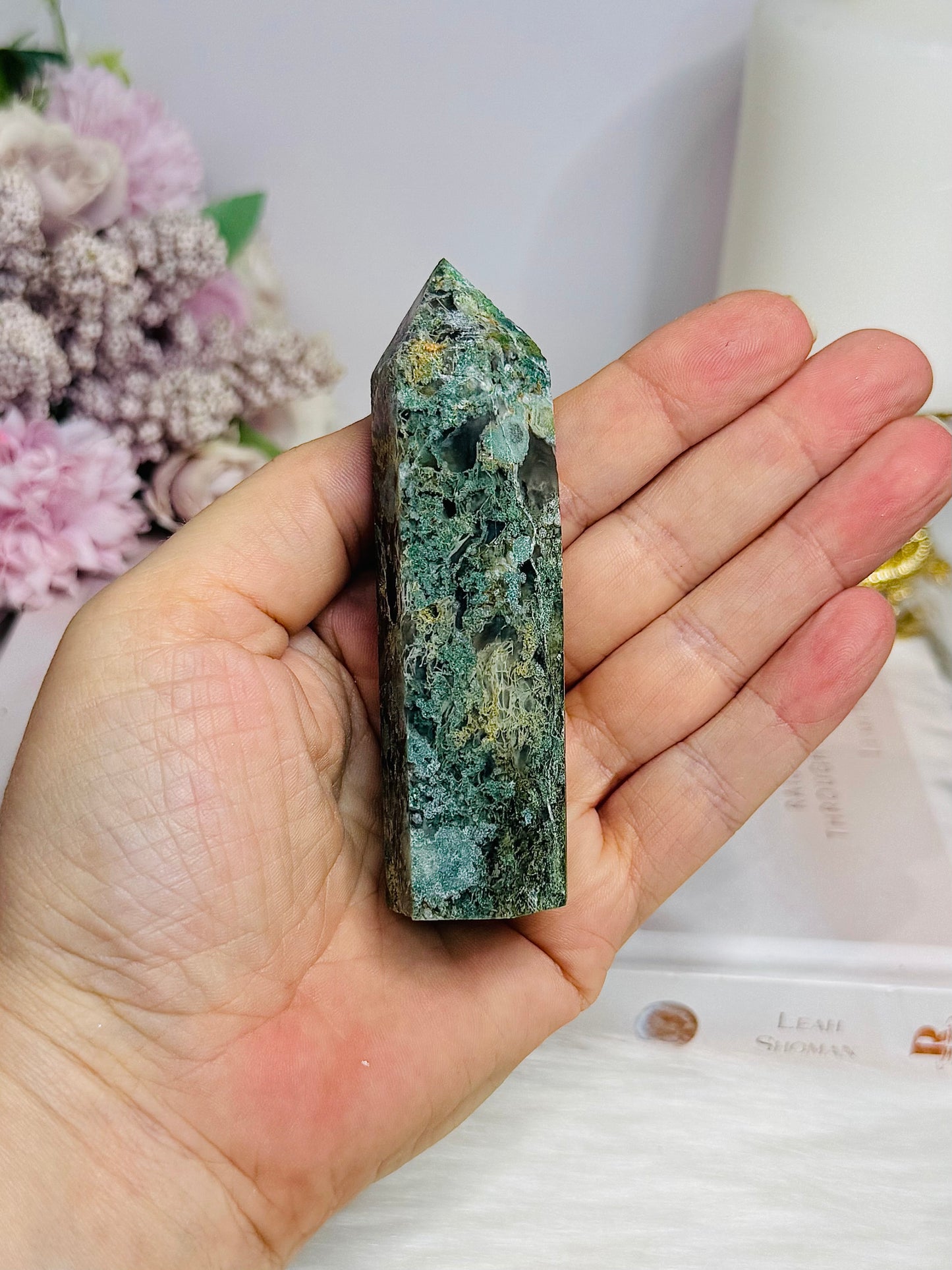 Moss Agate Tower 9.5cm
