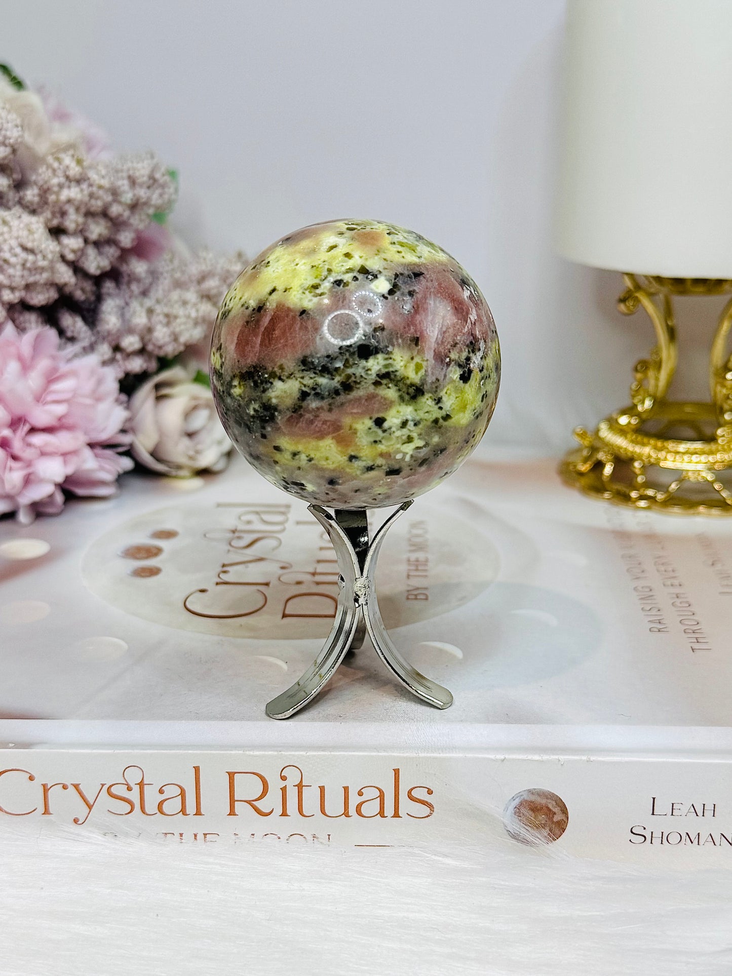 Peach Blossom Tourmaline Sphere On Stand 180g